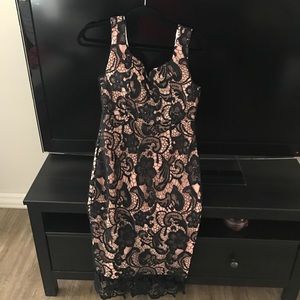 lace black & beige mid length dress