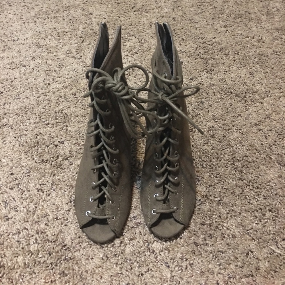 Lace up olive heels