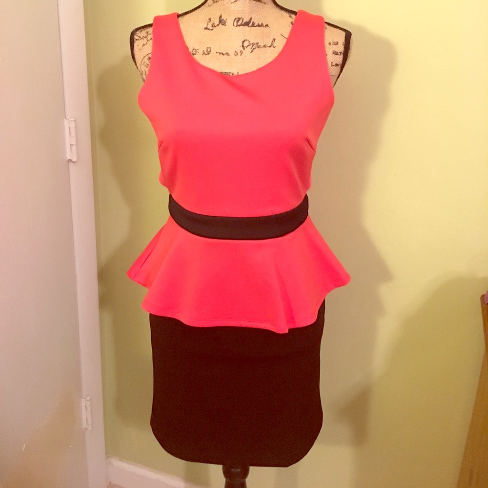 Black and coral peplum dress