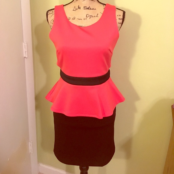BCBGeneration Dresses & Skirts - Black and coral peplum dress