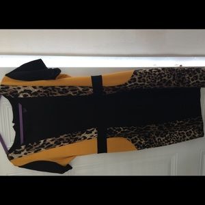 Black, gold (deep yellow) and leopard print dress.
