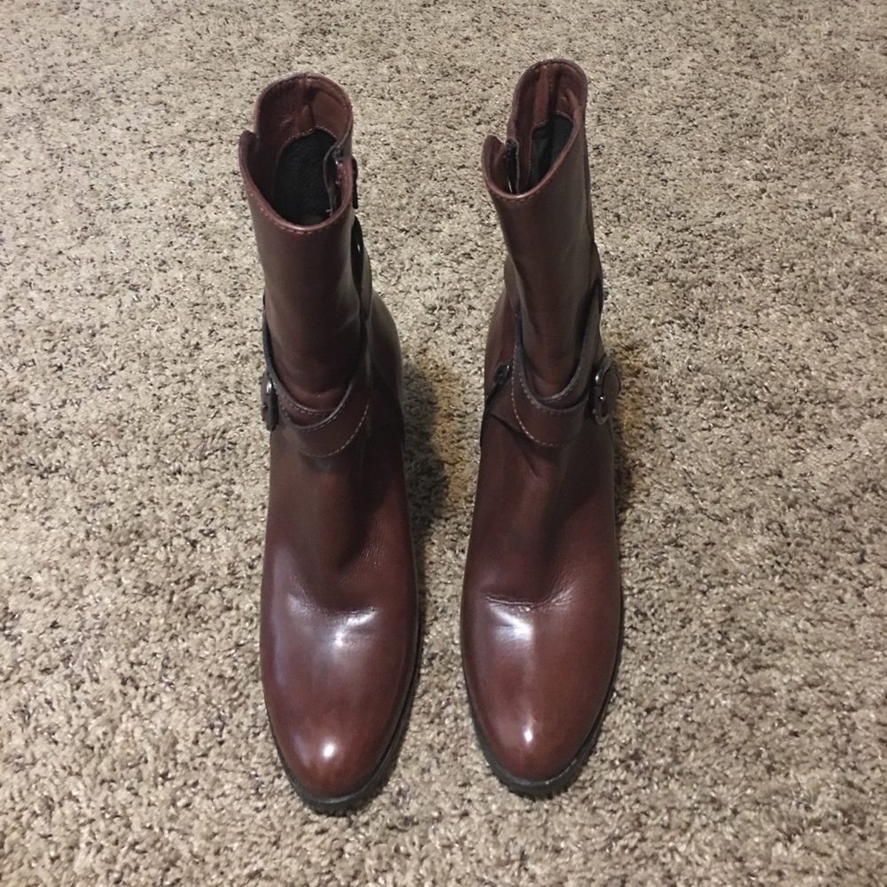 Brown leather booties