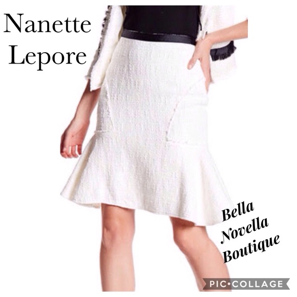 Nannete Lepore Dresses & Skirts - NANETTE LEPORE White Boucle Knit Flounced Skirt