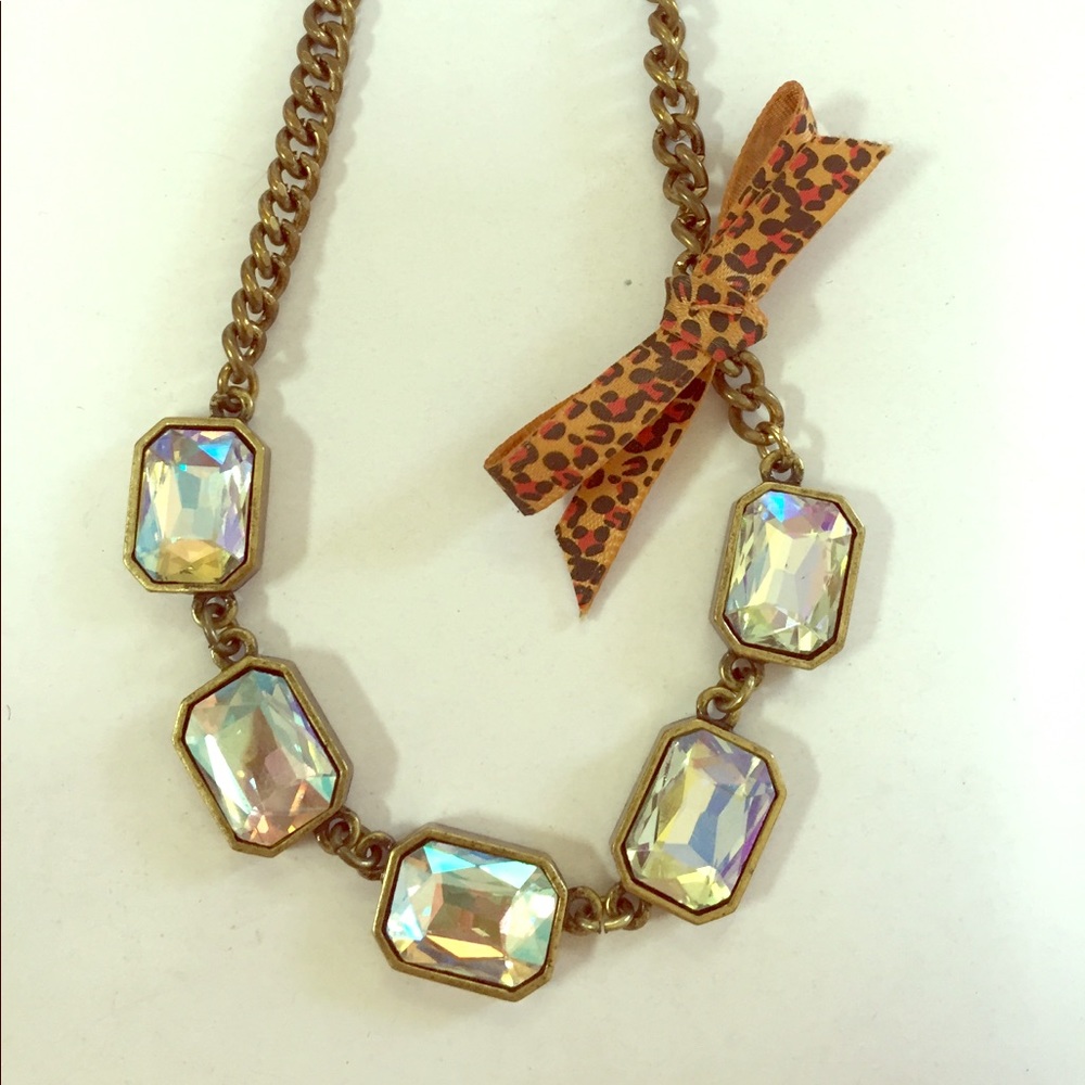 Betsey Johnson leopard bow jeweled necklace