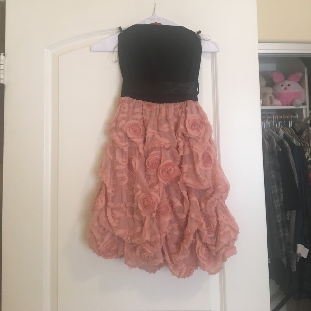 Black and pink party dress with rose decal skirt