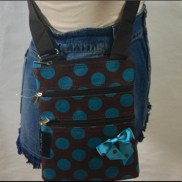 J Garden Bags Blue And Brown Polks Dot Crossbody Bag Poshmark