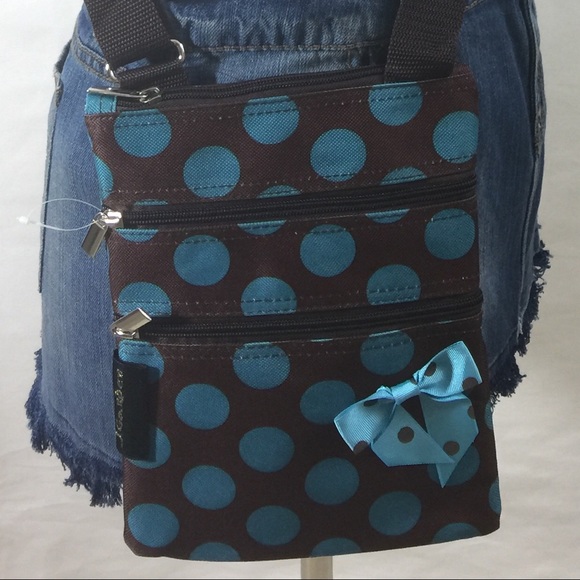 J Garden Bags Blue And Brown Polks Dot Crossbody Bag Poshmark