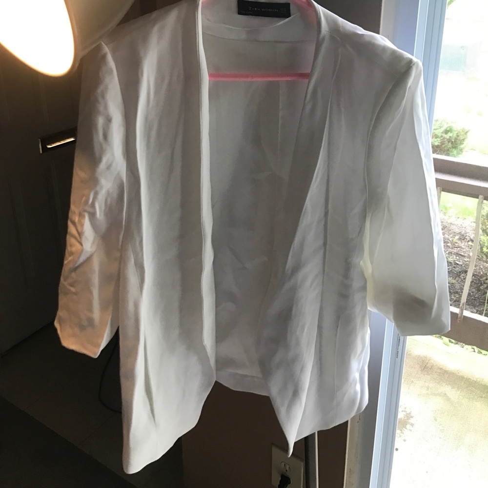 Zara white 3/4 sleeve blazer