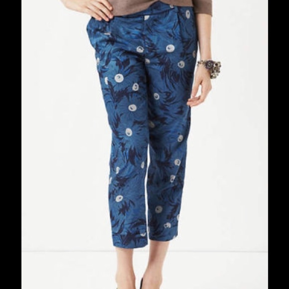 Anthropologie lunar floral mum capri silk pants
