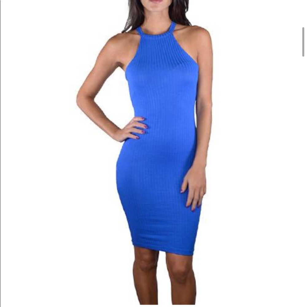 Blue Ribbed Choker Dress - Picture 3 of 3
