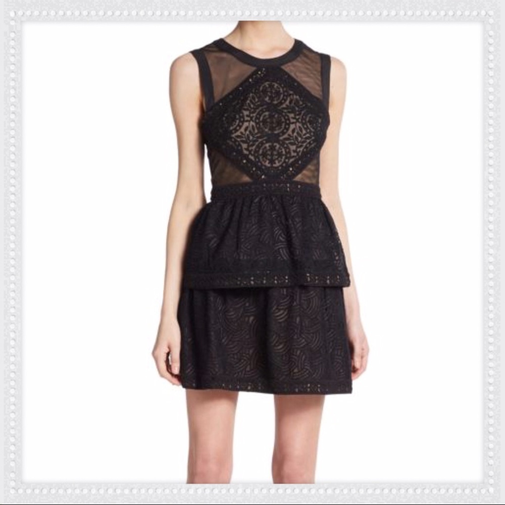 BCBGMaxazria Embroidered Lace Tiered Dress NWT