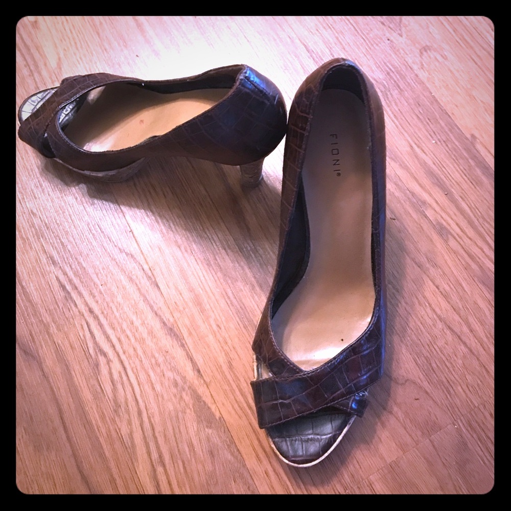 Brown open toe heels