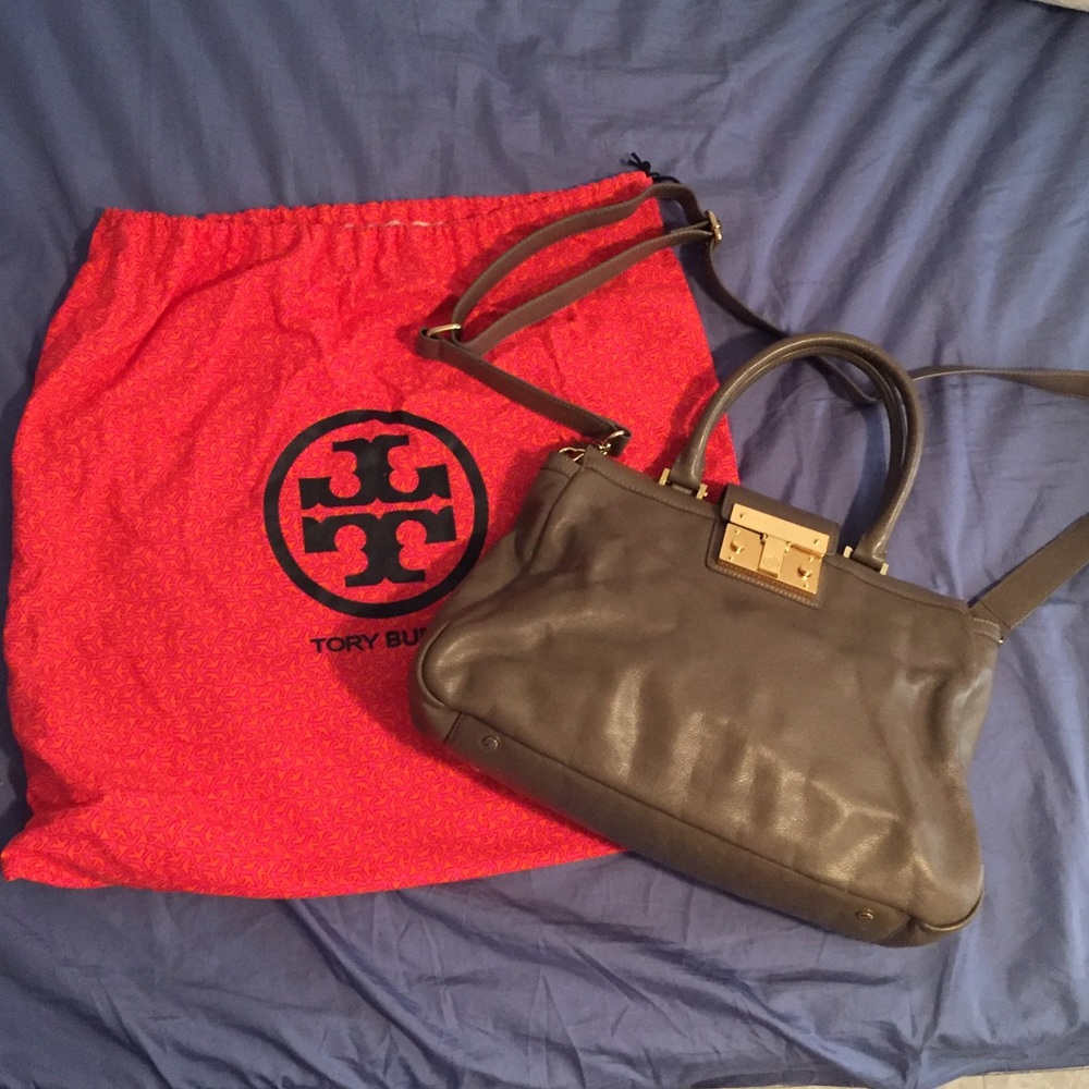 Tory burch grey leather tote- Norah satchel