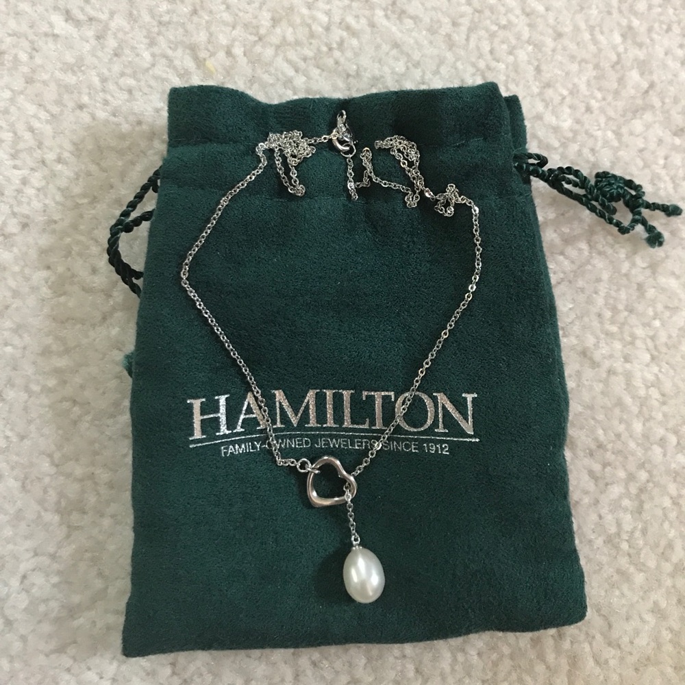 Pearl Heart Drop Silver Necklace