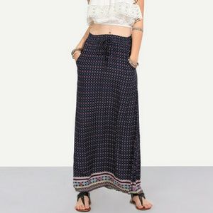 Multicolor Vintage Print Pocket Boho Maxi Skirt