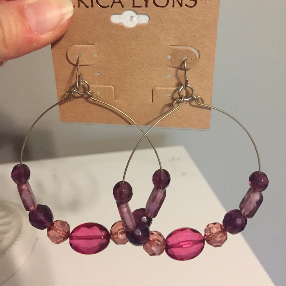 Large hoops w/ pink, purple + lavender beads