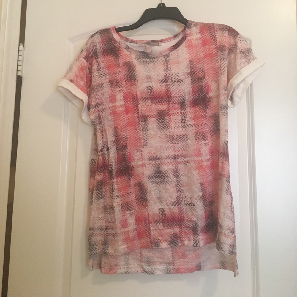 Pink and dark blue faded plaid tee