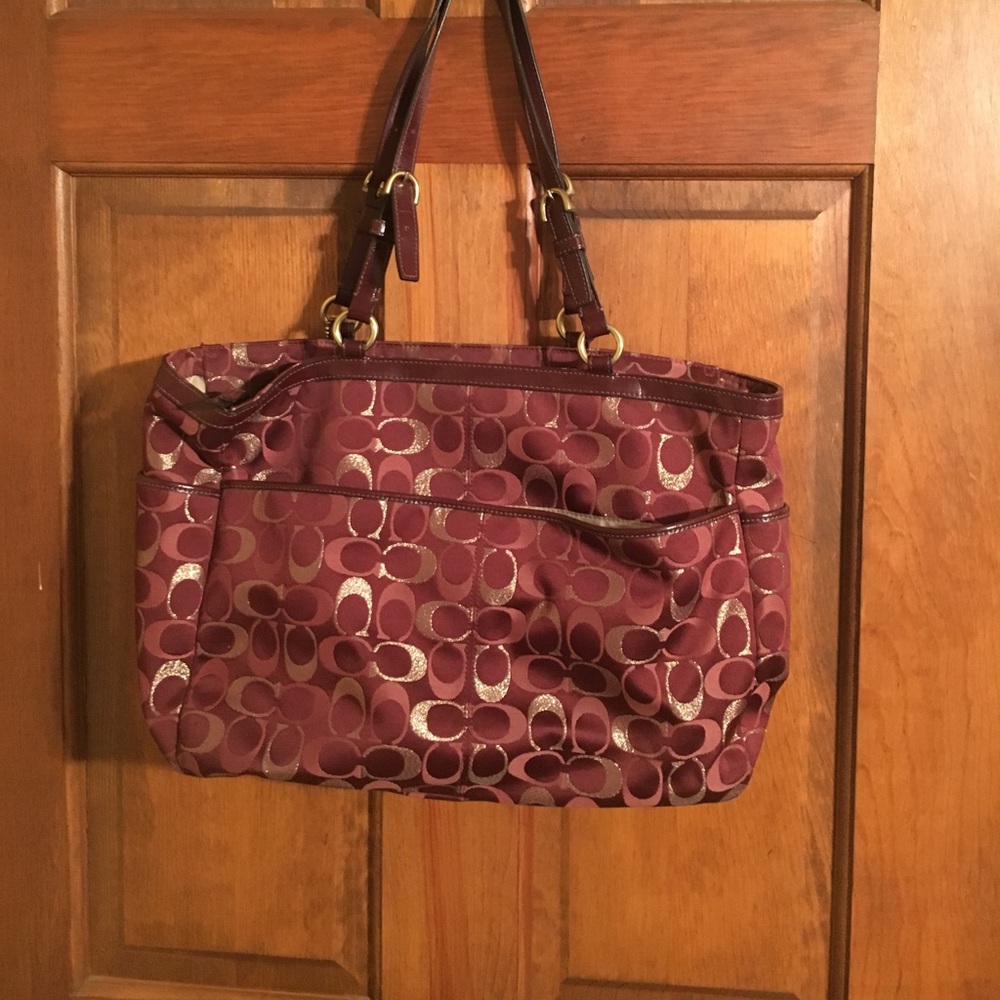 Coach Maroon and gold monogram purse