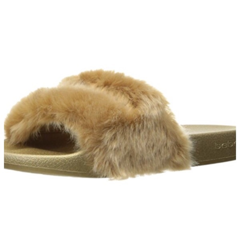 Gold/Brown Bebe slides with Bling