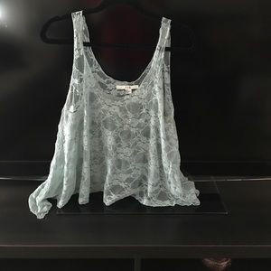Sheer floral aqua scoop neck tank top