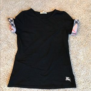 Authentic Burberry Tee with plaid arm cuffs