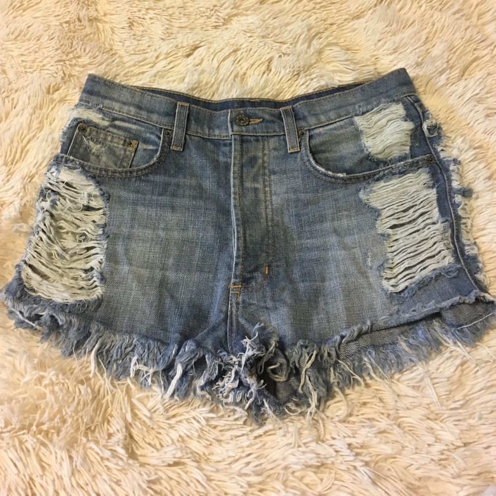 CARMAR shredded jean shorts