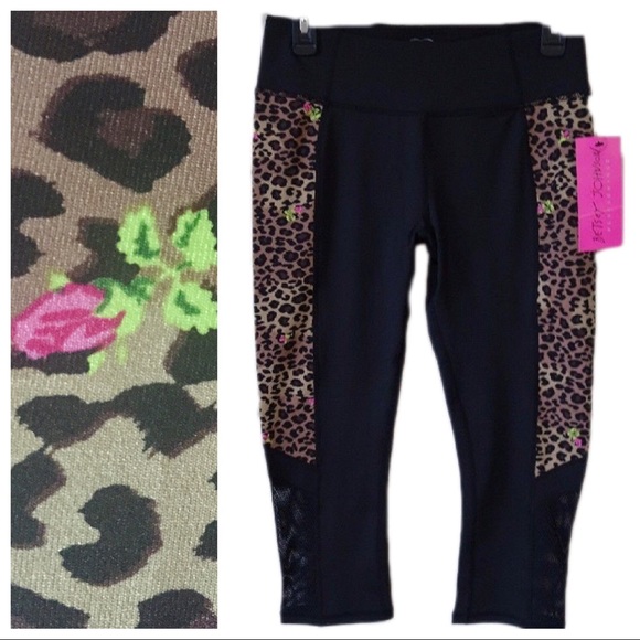 BETSEY JOHNSON LEOPARD ROSE CROP MESH  LEGGING 2X - Picture 2 of 8