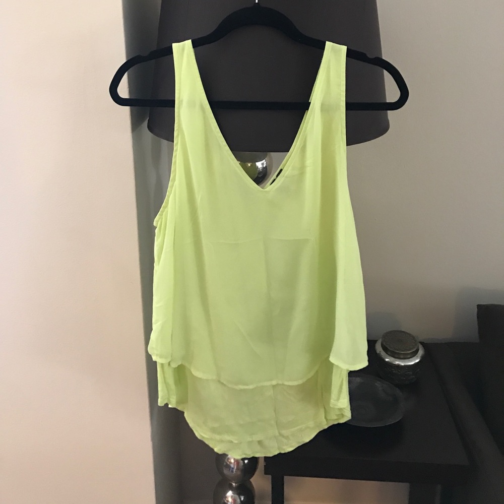 neon yellow two-layer double v neck tank