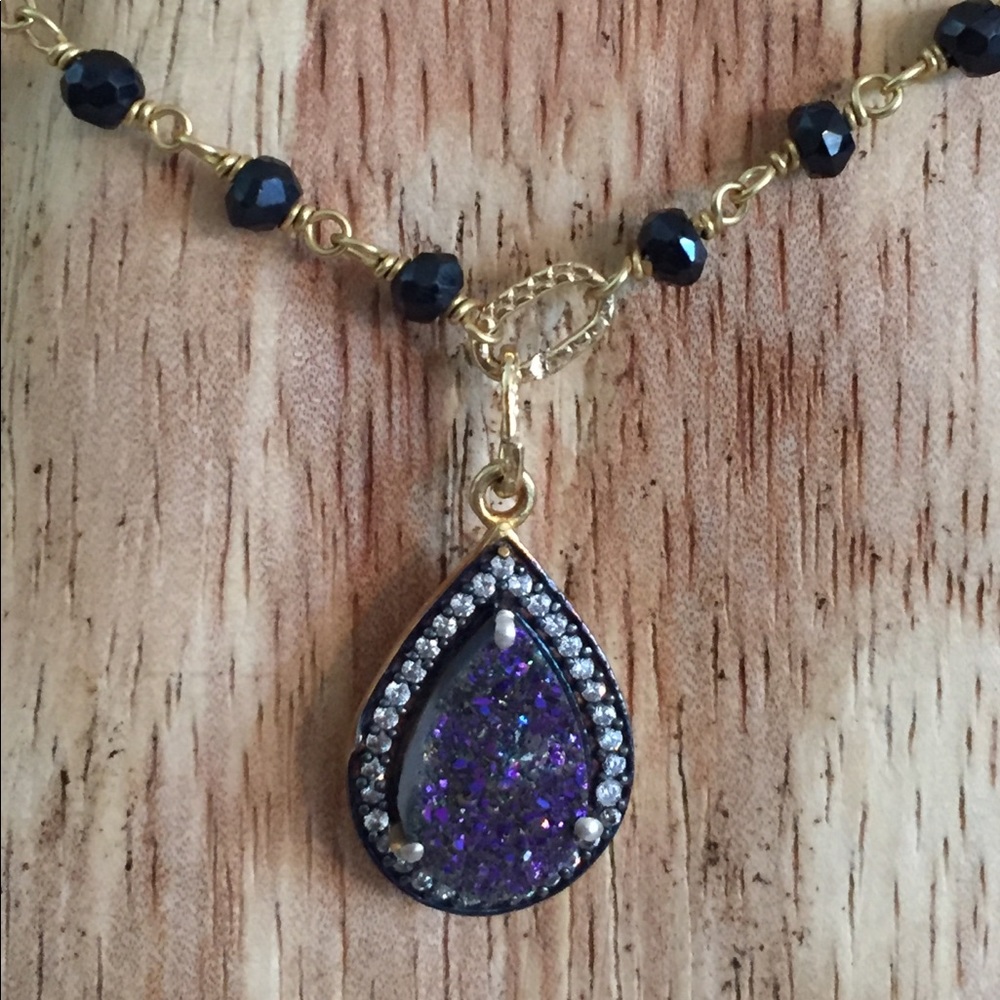Sold.   Purple Druzy on Onyx chain Necklace