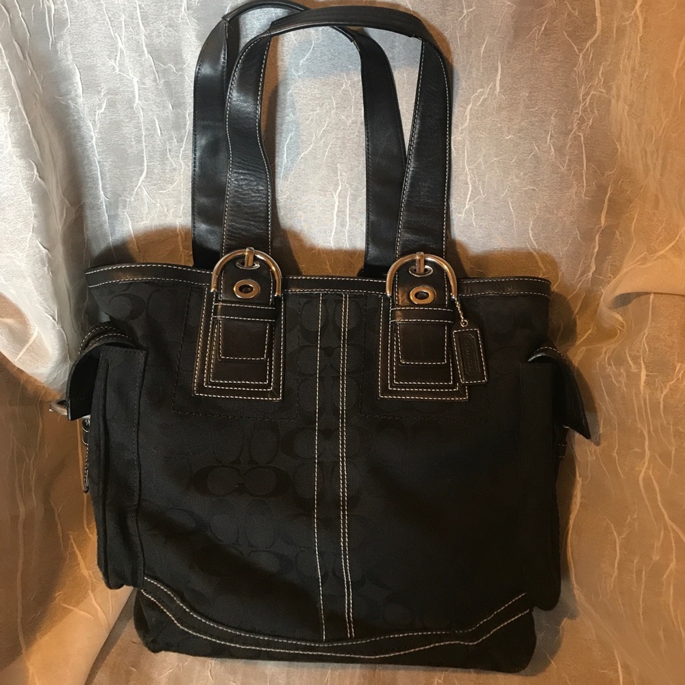 Vintage Coach Purse Black Cloth Leather trimmings