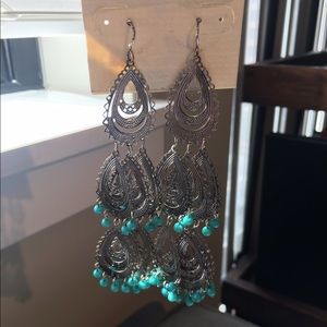 Silver & Aqua Chandelier Earrings