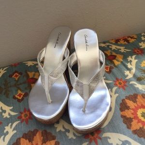 Silver Thong Wedges