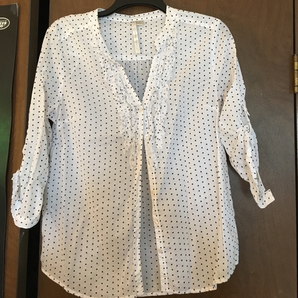 3/4 sleeve polka dot blouse