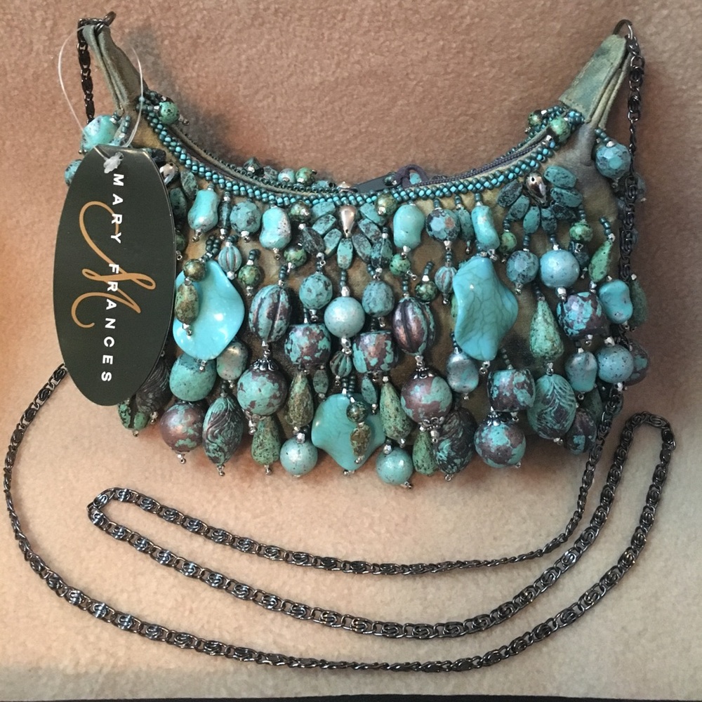 NWT Mary Frances Turquoise Beaded Handbag
