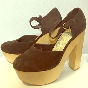 "Sabine" brown wood suede sandal platform shoes