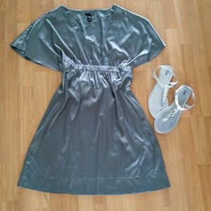 Satin-look V neck cocktail dress