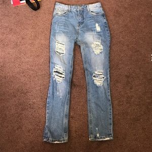 High Waisted Distressed Boyfriend Jeans