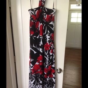 Black white and red halter dress