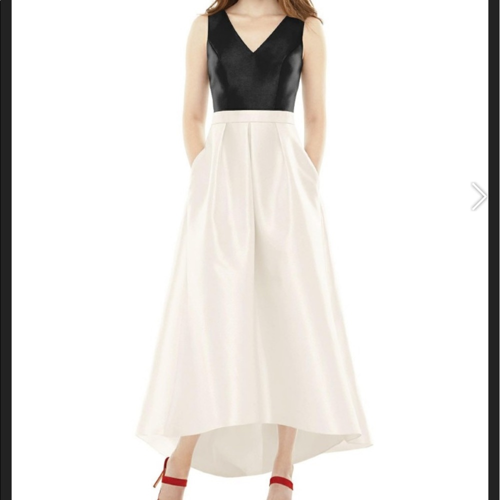 Alfred Sung Ivory/Black Color Block high low Dress