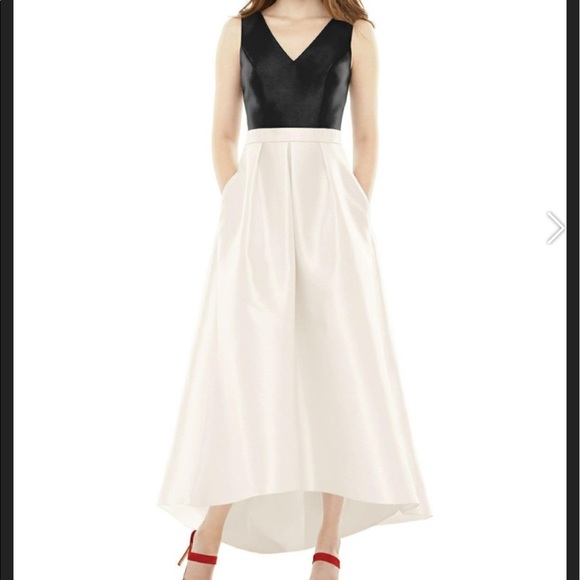 Alfred Sung Ivory/Black Color Block high low Dress - Picture 1 of 4