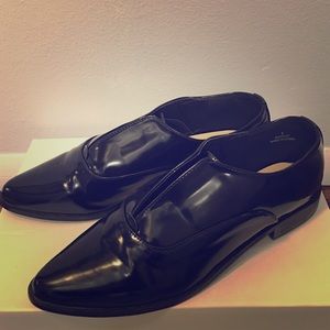 Asos black pleather shiny oxfords flats