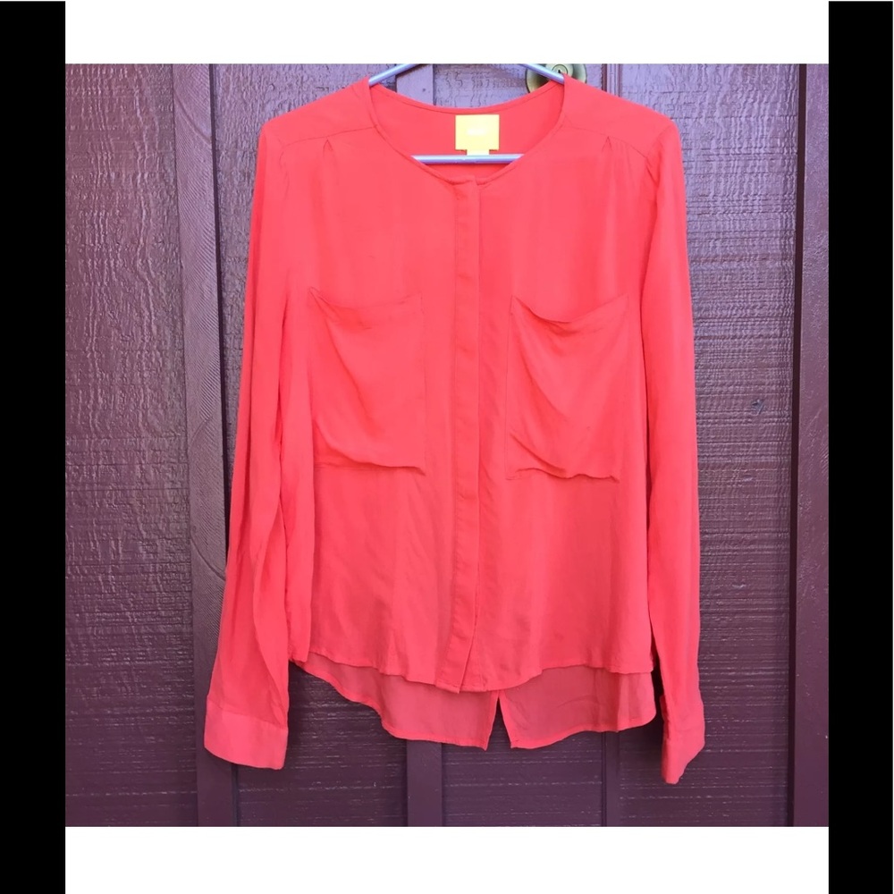 Maeve Anthropologie Button Down Blouse Coral 10