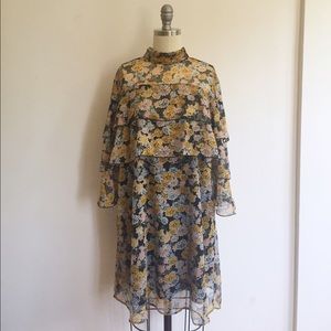 Zara floral chiffon tiered mini dress/ size M