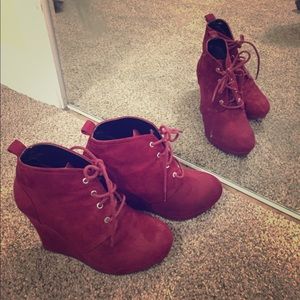 Maroon suede booties