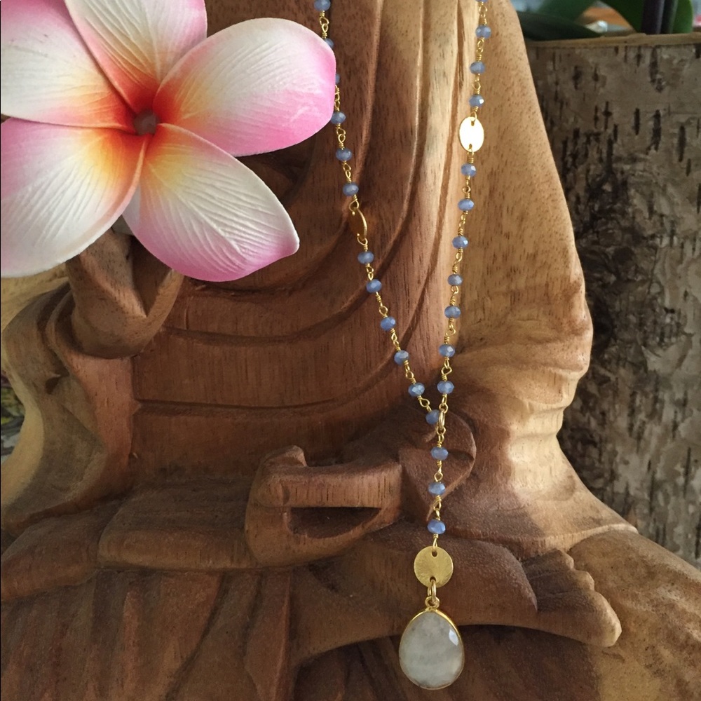 SOLD. Moonstone Necklace on Blue Chalcedony Chain