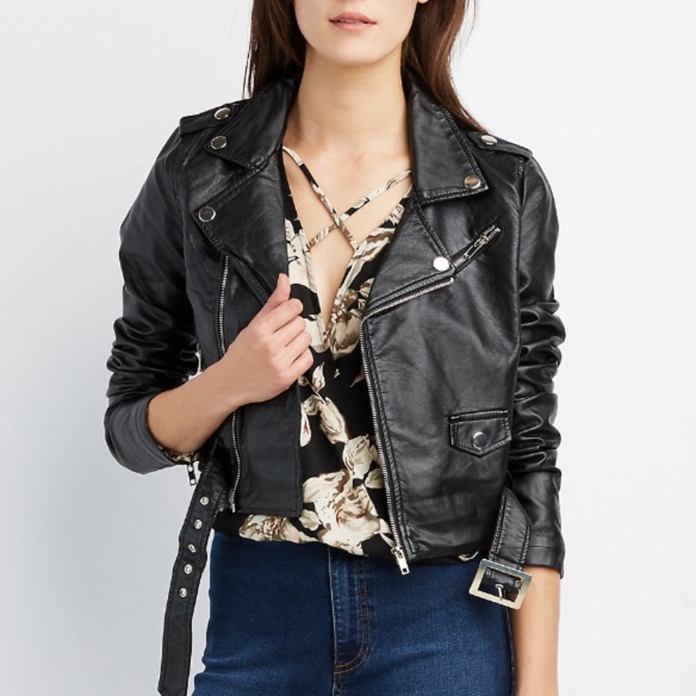 Black Moto Biker PU leather jacket new