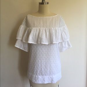J. Crew white cotton eyelet ruffle blouse / size S