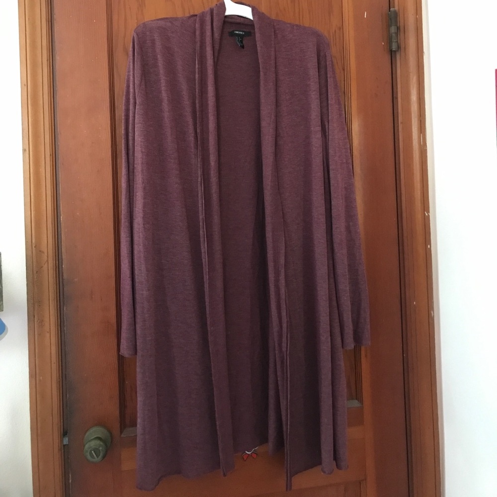 Forever 21 long light weight berry cardigan