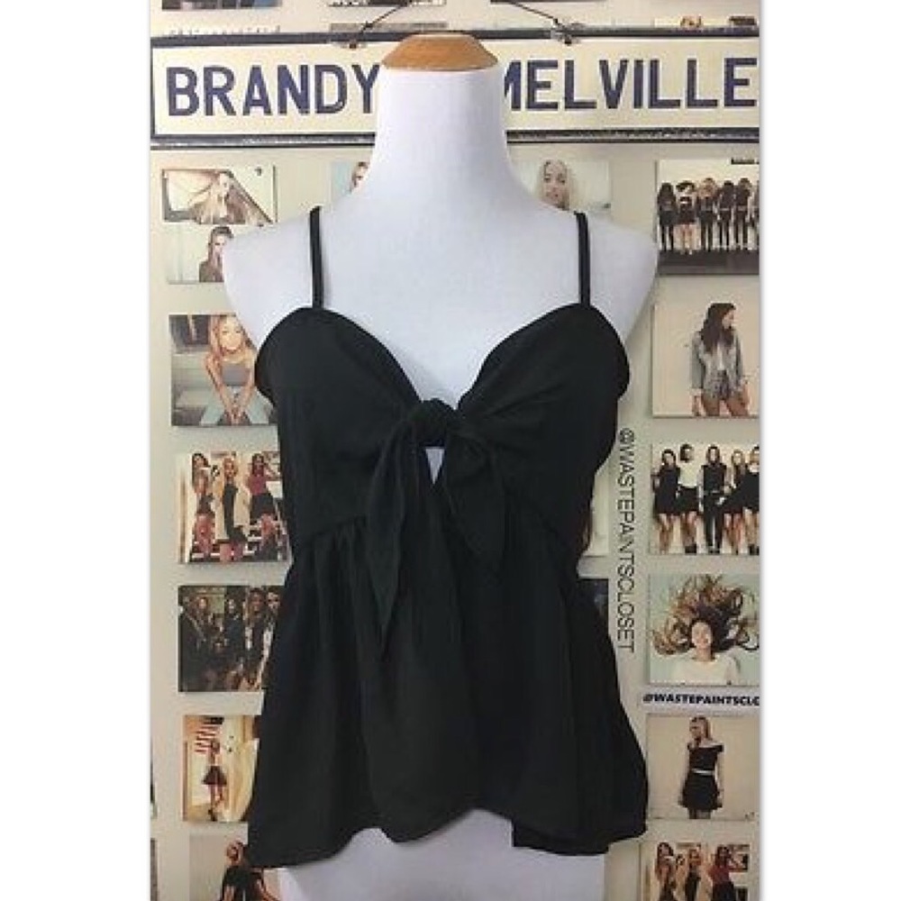 Black brandy Melville front tie babydoll tank top!