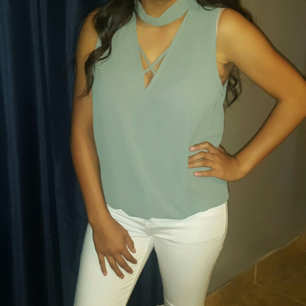 Sage green high neck top